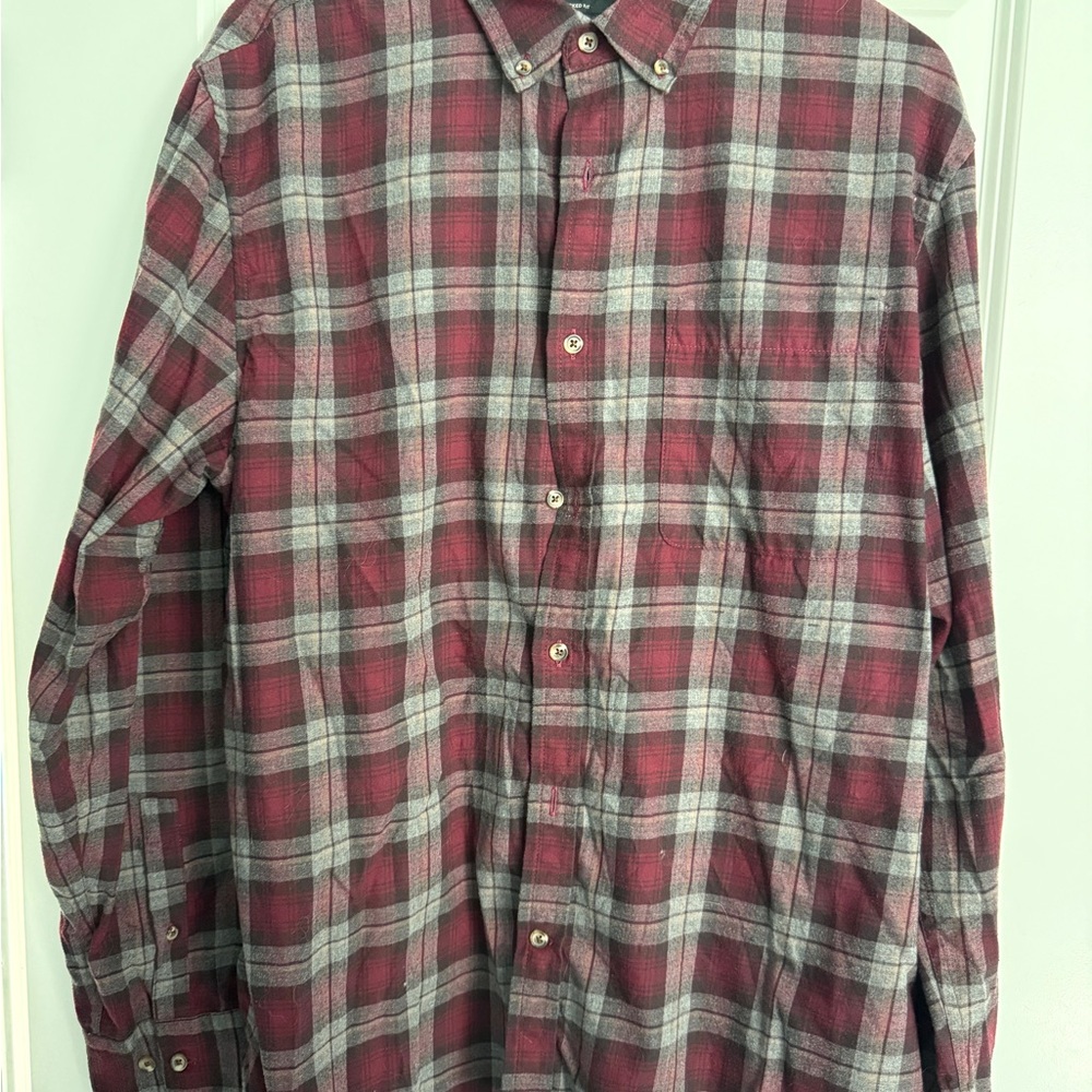 Banana Republic Men's Plaid Shirt - Burgundy and Gray